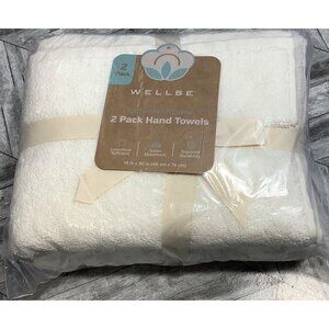 2 Pack Wellbe Hand Towels 100% Turkish Cotton 18"x30"  White